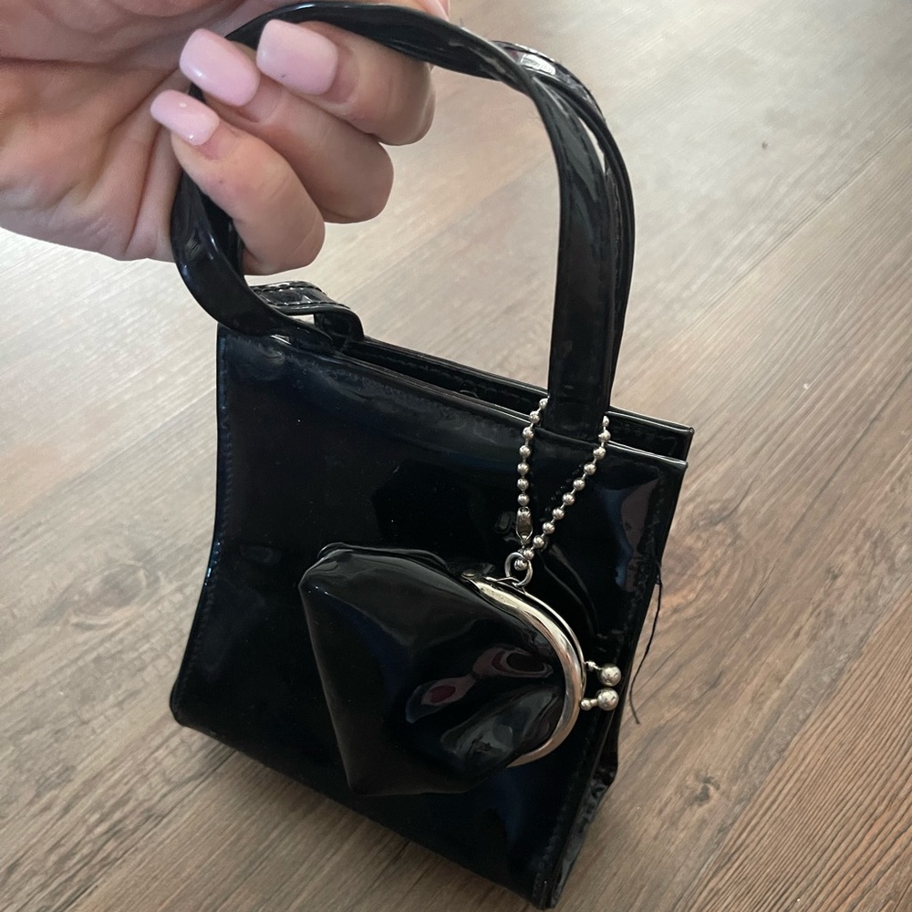 Vintage Pleather black mini purse with coin pouch